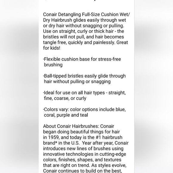 Conair Gently Detangle Wet Or Dry Hair Brush - Picture 5 of 5